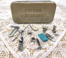 Vintage Zig Zag Accessories Tin Box with Attachments