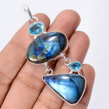 Labradorite Blue Topaz Gemstone Fashion Jewelry 925 Silver Pendant 2.4 ARP-3731"