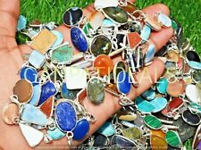 NEW BULK !! 100pcs Agate & Mix Gemstone Baby Pendants 925 Silver Plated Jewelry