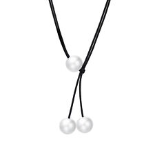 Leather Y-Shape Necklace Black Cord Pearl Lariat Necklace Jewelry for Women Girl