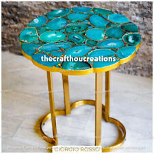 Green agate stone coffee round table, stone side end table, modern furniture