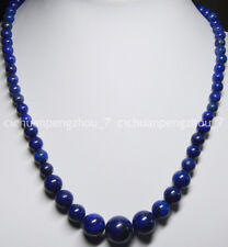 Natural 6-14mm Dark Blue Lapis Lazuli Round Gems Beads Necklace 18''