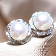 Fashion Stud Earring Women 925 Silver Filled Jewelry Cubic Zircon & Pearl A Pair