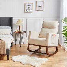 Rocking Chair with Solid Wood Legs, Side Pockets Modern High Back Armchair - Mumbai - India