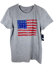 Lucky Brand Women's T-shirt L American Flag Crew Neck Gray Top Short Sleeve NWT