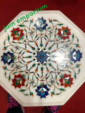 18'' white antique Marble Center corner Table Top Inlay blue lapis malachite w4