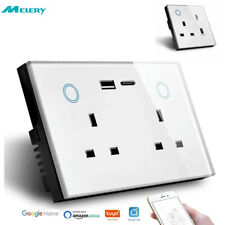 Melery 15A Smart WiFi Dual UK Socket USB Type-C Touch Control Switch Google Home - CN