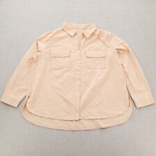 Womens Collared Button Up Shirt Khaki Sz XL V-Neck Pockets Long Roll Tab Sleeve