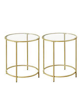 VASAGLE Round Side Table Set of 2, Glass End Table with Metal Frame, Gold Coffee - Ontario - US