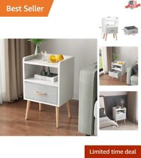 Sturdy White Nightstand with Fabric Drawer - Multipurpose - Minimalist Design - Hamburg - US