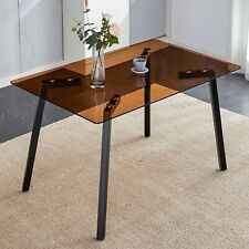 Modern Minimalist Rectangular Tea Brown Glass Dining Table with Black Base - Ontario - US