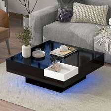 Modern 31.5 Square Coffee Table W/Plug-in 16-Color LED Strip Lights Living Room - Lithia Springs - US"