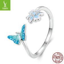 Fashion 925 Sterling Silver Flower & Butterfly CZ Finger Ring Women Gift Jewelry