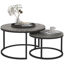 HOMCOM 2 Pcs Stacking Coffee Table Set Steel Frame Marble-Effect Top Foot Pads