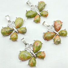 Wholesale 10pcs Natural Unakite Stone Butterfly Pendants Necklace Jewelry Making