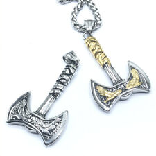 Mens Nordic Viking Raven Axe Pendant Necklace Jewelry Men Stainless Steel