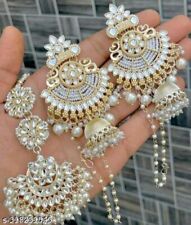 Indian Gold Plated Bollywood Style Kundan Jhumka Earrings Enameled Jewelry Set