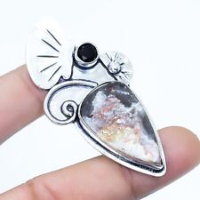 Laguna Lace Agate, Black Onyx Gemstone Silver Jewelry Pendant 2.2 PRJR4192"