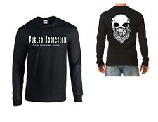 Mens Long Sleeve Black T-Shirt Fueled Addiction Apparel Skull Bandana Motorcycle