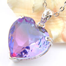 Gorgeous Love Heart Purple Tourmaline Gemstone Silver Necklace Pendant New