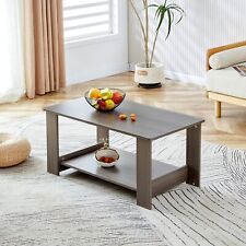 Modern Minimalist Gray Wood Grain Double Layered Coffee & Tea Table, MDF - Mumbai - India