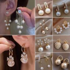 New Elegant Flower Pearl Zircon Earrings Stud Drop Dangle Jewelry Women Wedding