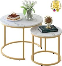 Coffee Table Nesting Set 2 Marble Pattern Modern Industrial Simple Nightstand - Monroe Township - US