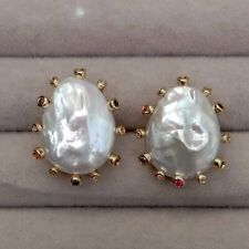 Y·YING Cultured White Keshi Pearl Stud Earrings For Women Valentines Day Jewelry