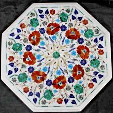 18 Marble table top semi precious stones fine inlay floral handcrafted work"