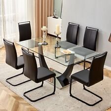 Large 0.4 Tempered Black Metal Bracket Modern Minimalist Glass Dining Table 6-8 - Fontana - US"