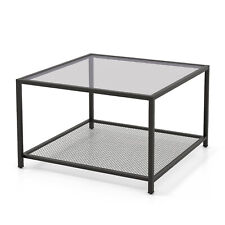 Minimalist Center Table 27.5 Inch 2-Tier Square Coffee Table w/ Mesh Shelf - Mumbai - India