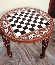 Chess Board Elephant Carved Inlaid Work Game Round Table Rosewood Foldable