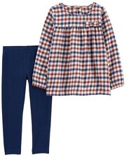 New Carters Toddler Girl Plaid Flannel Top & Legging Set 3 4 5