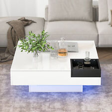 Modern Minimalist Square Coffee Table Detachable Tray LED Lights Remote Control - Fontana - US