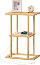 HOOBRO Bamboo End Table with Charging Station, Small Narrow Side Natural - Mumbai - India