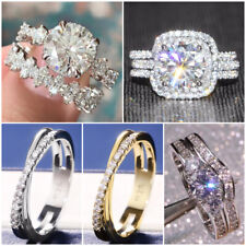 925 Silver Filled,Gold Women Ring Fashion Cubic Zircon Wedding Jewelry Sz 6-10