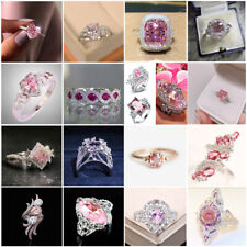 Elegant 925 Silver Pink Zirconia Ring Women Wedding Engagement Jewelry Size 5-11