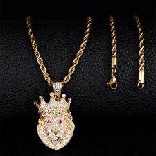 Men’s Hip Hop Fashion Jewelry Gold Iced King Lion Pendant Necklace Chain 1-95