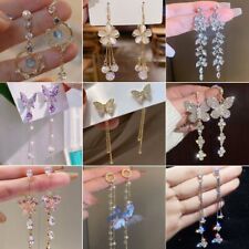 Butterfly Pearl Zircon Crystal Tassel Earrings Stud Drop Dangle Women Jewelry