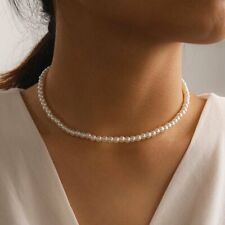 Elegant Charm 6mm Round Pearl Choker Necklace Wedding Women Party Jewellery Gift