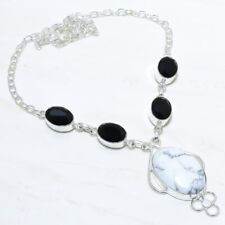 Howlite, Black Onyx Gemstone Handmade Silver Jewelry Necklace 18 NRJ15060"