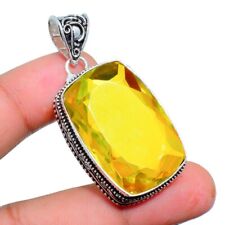 Yellow Citrine Gemstone Handmade 925 Sterling Silver Jewelry Cushion Cut Pendant