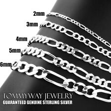 Guaranteed Genuine 925 Sterling Silver Figaro Bracelet or Anklet 7 - 12" Italy"