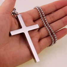 Top Polished Jewelry Men Women Stainless Steel Silver Big Cross Pendant Necklace