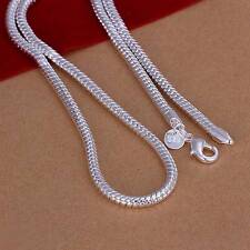 2PCS 925Sterling Solid Silver Men Jewelry 4MM Snake Chain 20 24 Inch Necklace