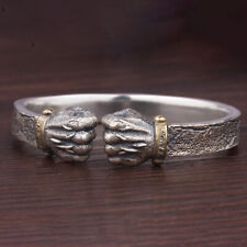 Mens Vintage 925 Silver Heavy Fist Torque Bangle Open Cuff Bracelet Jewelry Gift