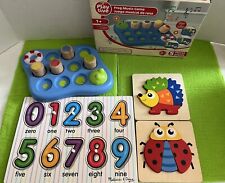 Set Of 4 Items: 3 Toddler Age Puzzles & A Musical Frog Game