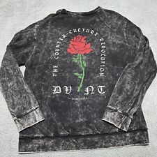 DVNT Clothing Acid Washed Crew Neck Sweatshirt Y2K Streetwear Rose Logo Size L