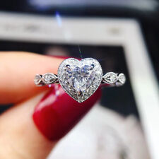 Romantic 925 Silver Filled Heart Ring Women Cubic Zircon Wedding Jewelry Sz 6-10