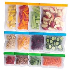 Reusable Food Storage Bags – 12 Pack (4 Gallon, 4 Sandwich, 4 Snack) Colorful